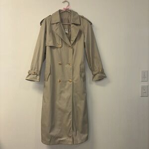 VTG BEIGE DOUBLE BREASTED TRENCH COAT SZ 10 Button Up Jacket Long Lined Chore